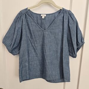 J. Crew Denim Blue V-Neck Blouse